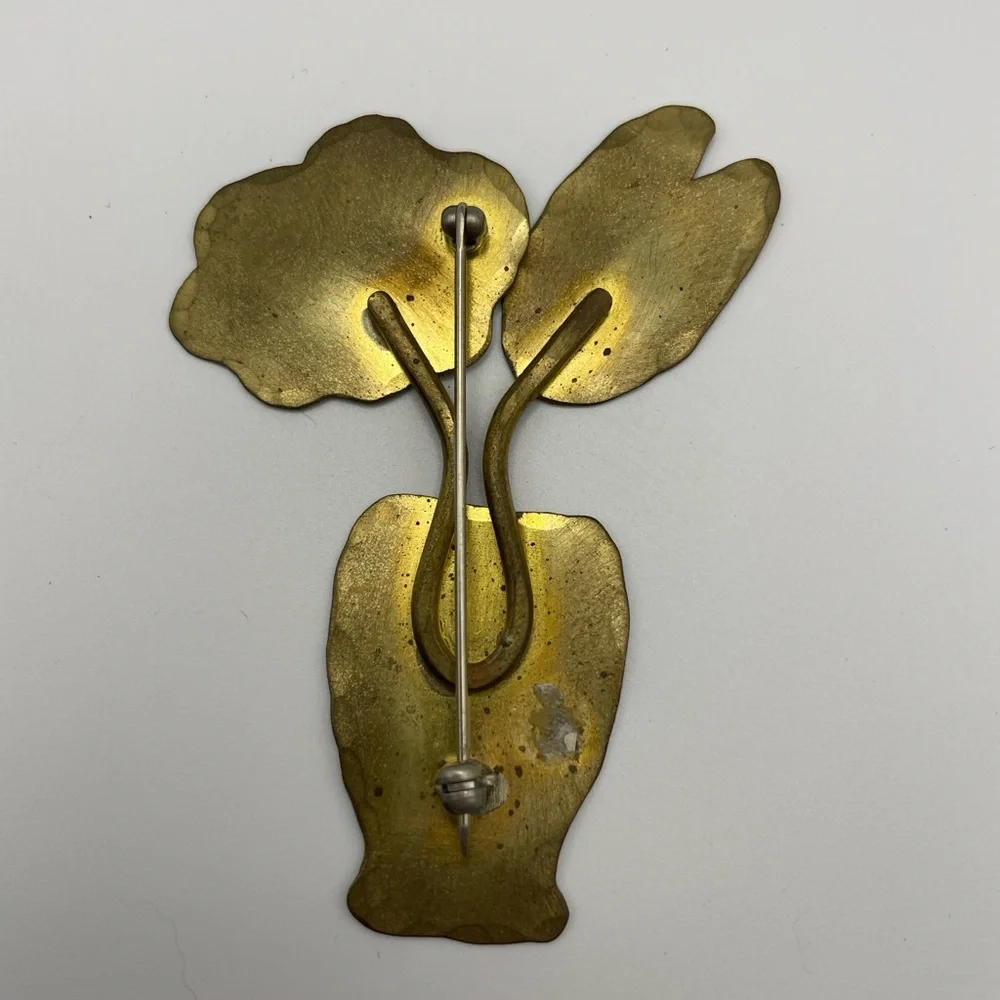 Vintage Patina Metal “Flowers in Pot” Brooch Pin Whimsical Garden Treasure! 🌿🌸 - Picture 3 of 8
